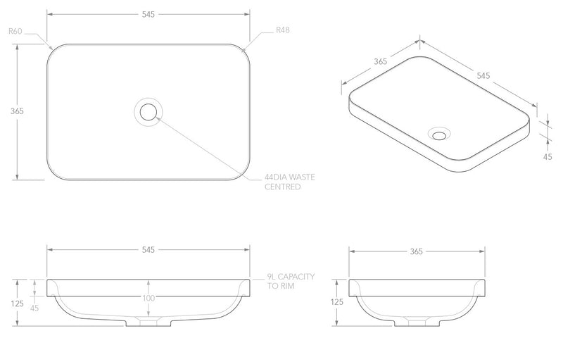 ADP Pride Gloss or Matte White Solid Surface Semi-Inset Basin 545x365