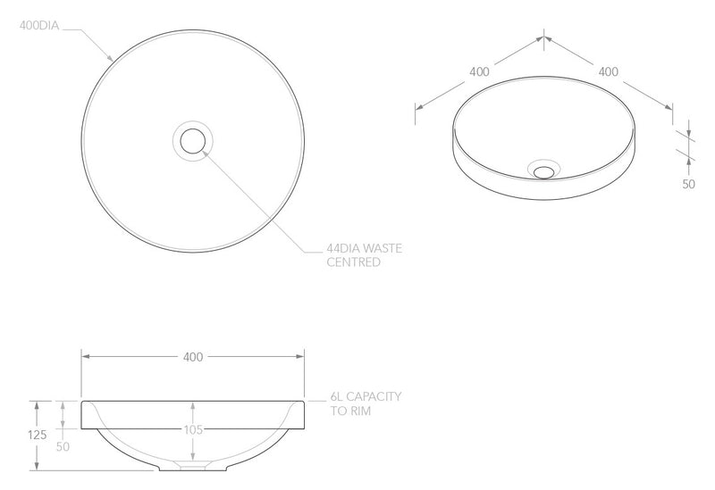 ADP Respect Gloss or Matte White Solid Surface Semi-Inset Basin 400x400