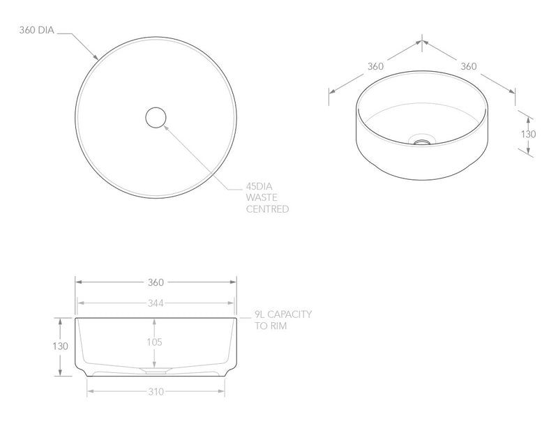 ADP Margot 360x360 Matte Black  Above Counter  Basin