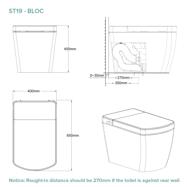 Lafeme Bloc/Glance Rimless Wall Faced  Smart Toilet