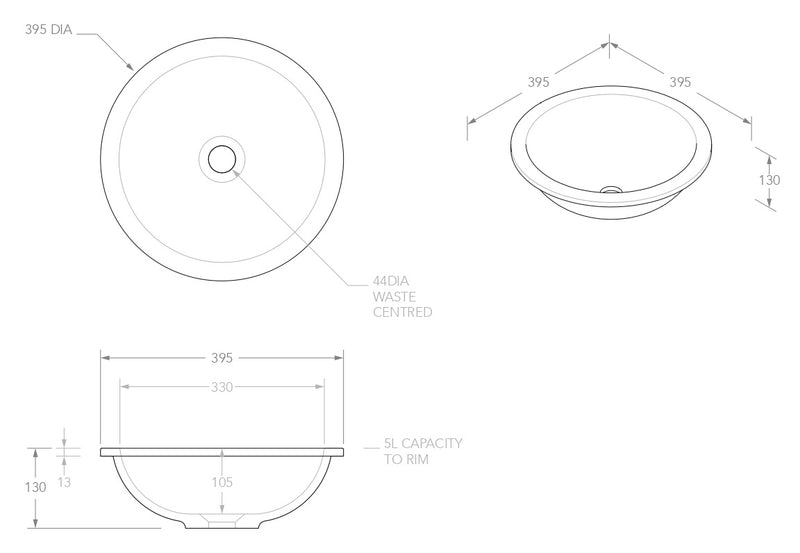 ADP Unity  Gloss or Matte White Solid Surface Under counter Basin 395x395