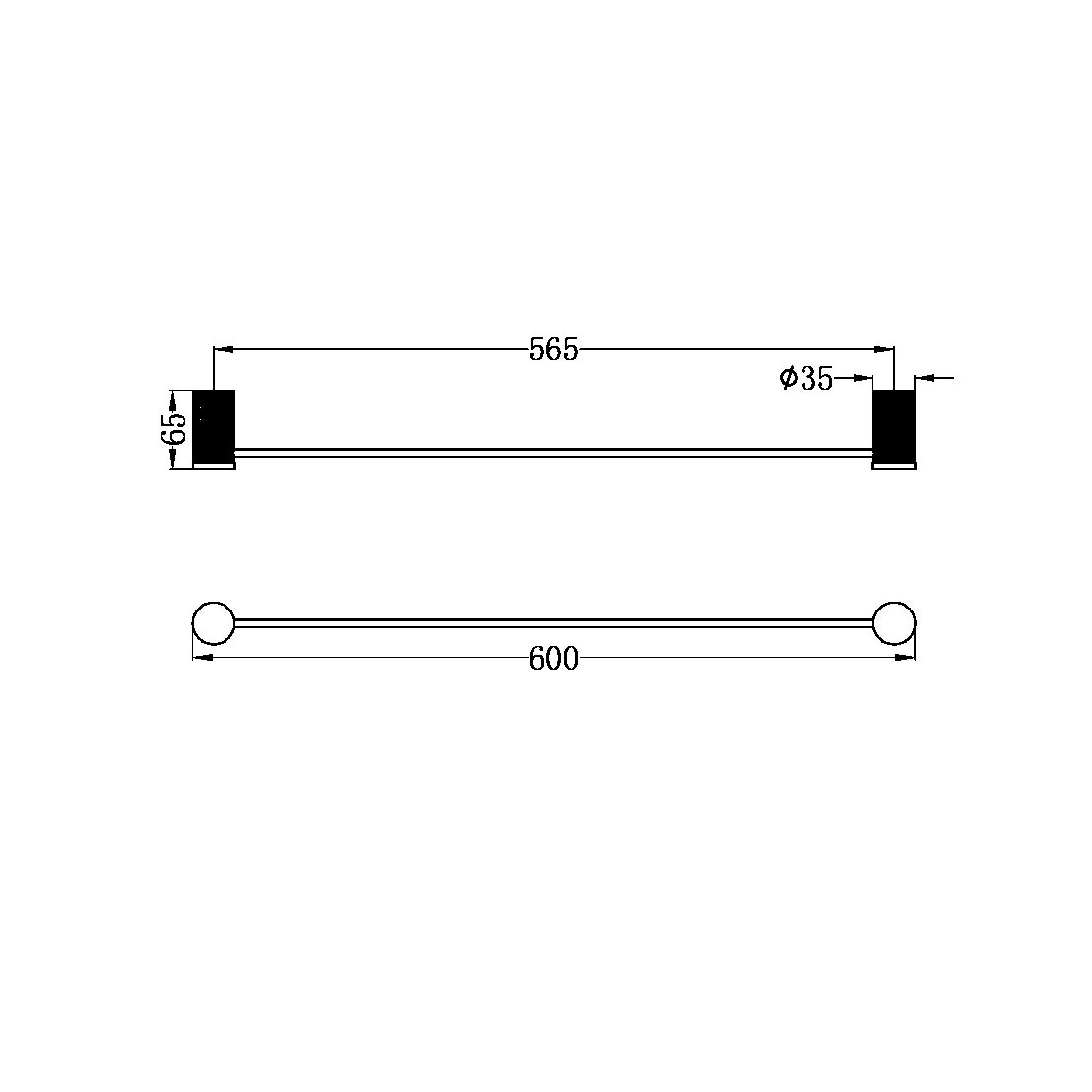 Nero Opal Single Towel Rail 600mm Brushed Nickel