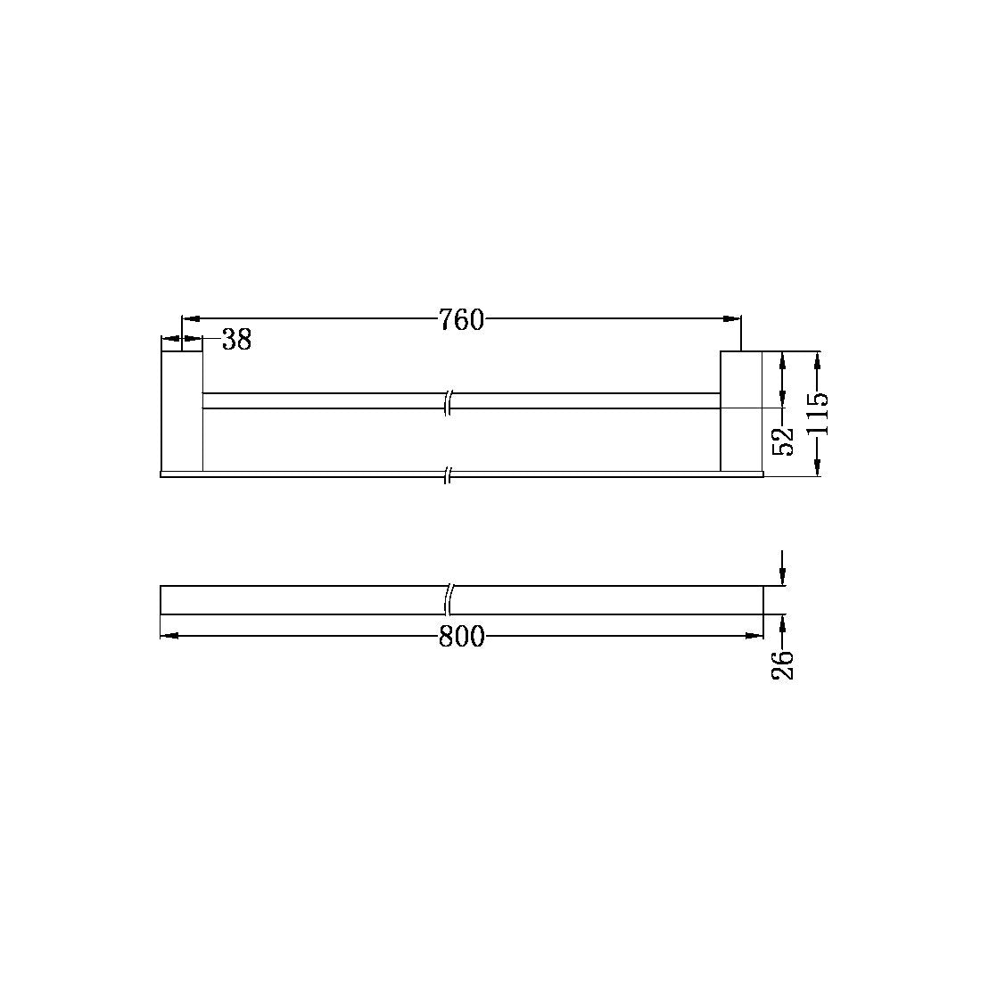 Nero Celia Double Towel Rail 800mm Matte Black
