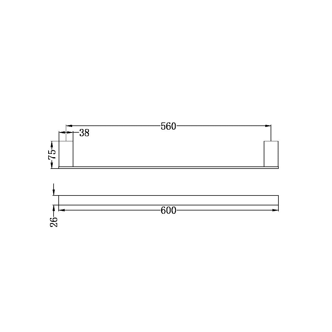 Nero Celia Single Towel Rail 600mm Matte Black
