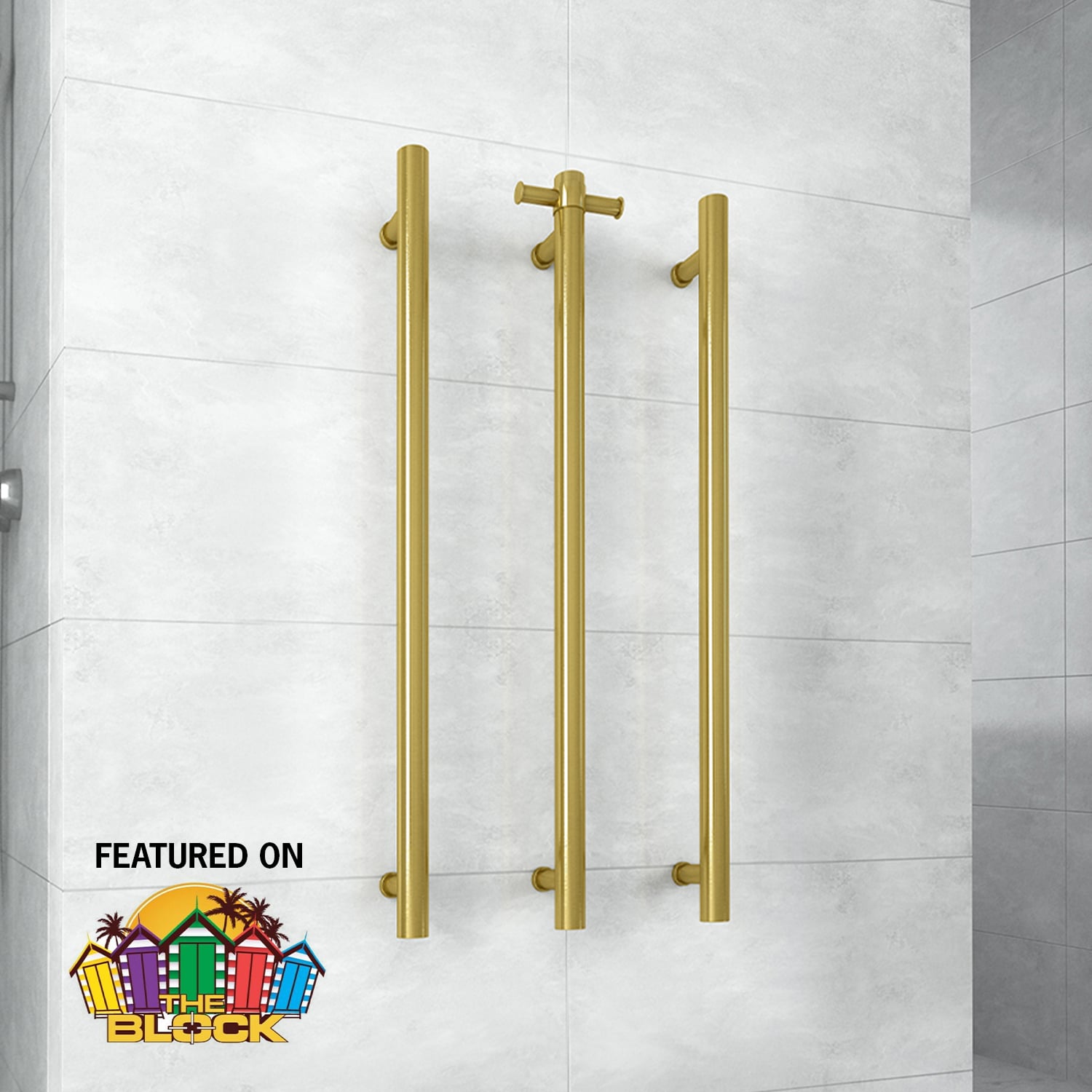 Thermogroup Straight Round Vertical Single Heated Towel Rail Brushed Gold