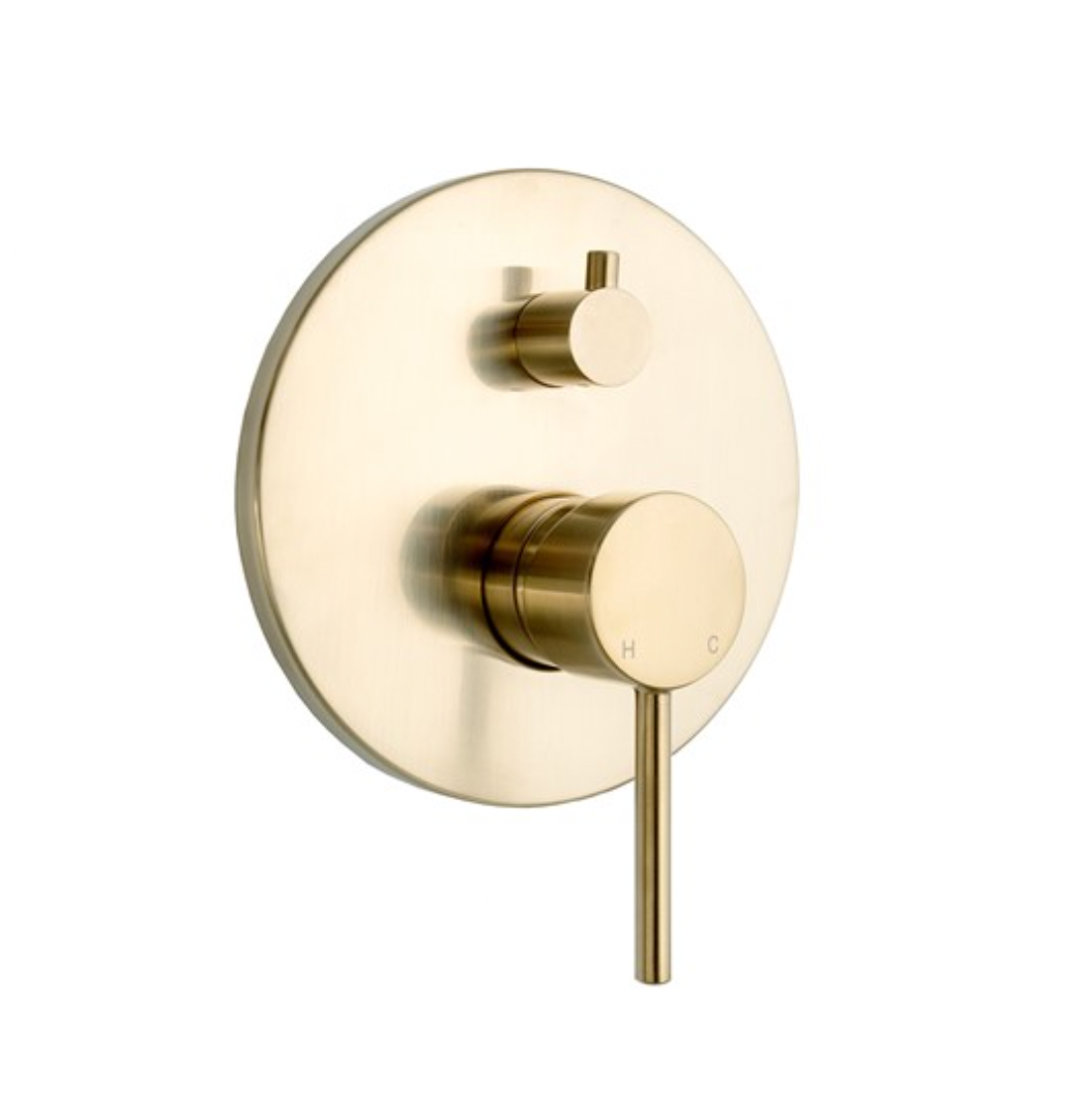 ADP Bloom Wall Mixer With Diverter Light Brushed Brass with round backplate