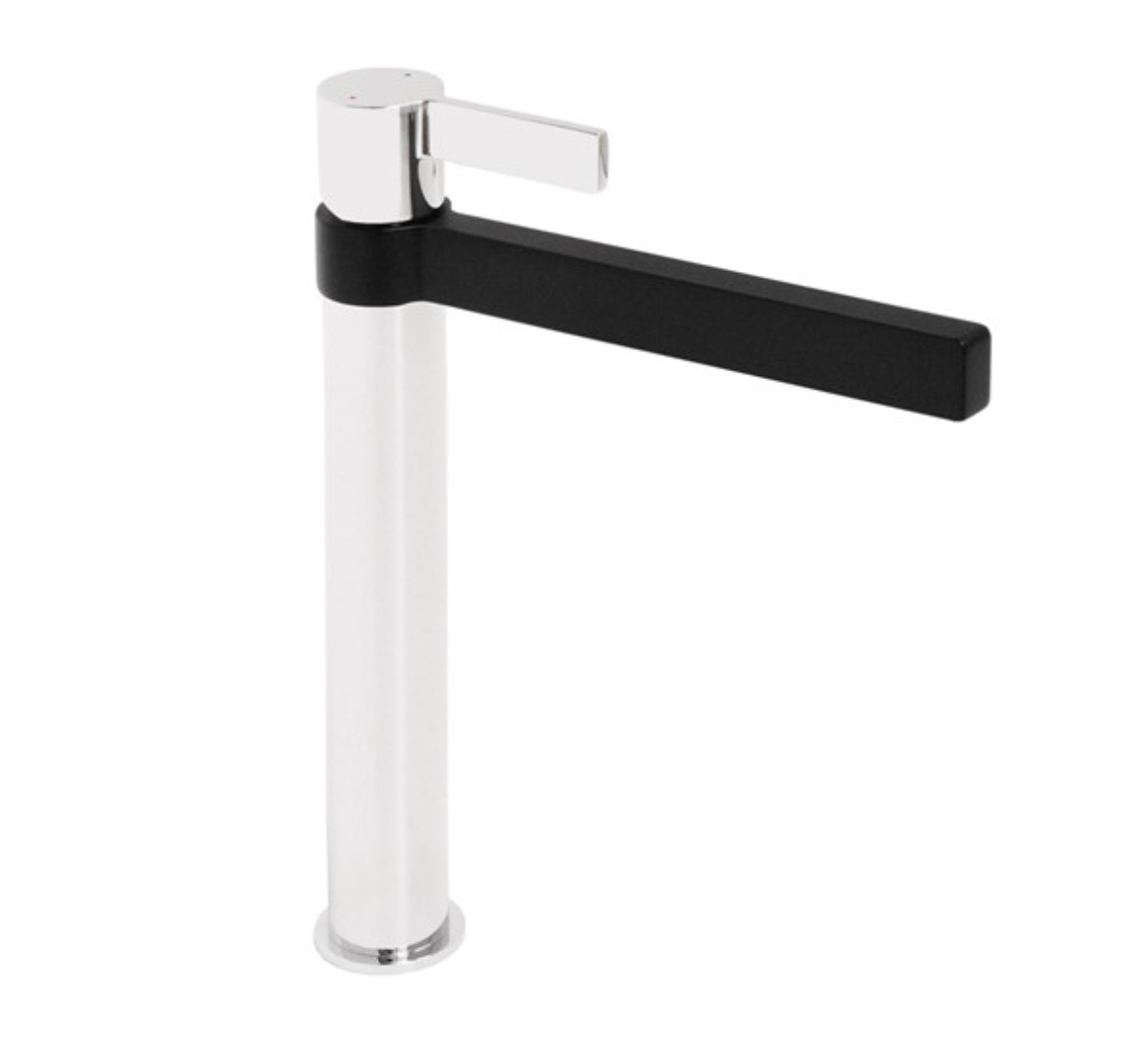 high Extended Basin Mixer tap Matte Black & Chrome