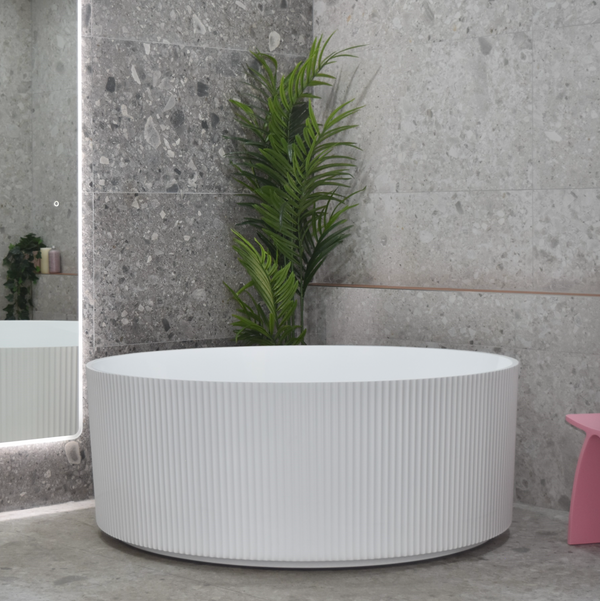 Commercial Grade Acrylic 1500mm Fluted Freestanding Round Bath Gloss White