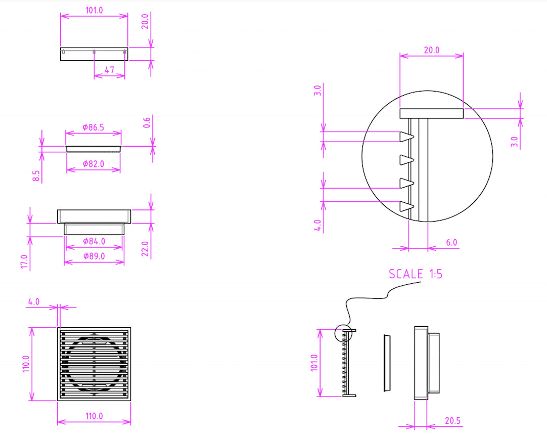 Linsol 110 Square Linear Heelguard Grate Matte Black (7193849495703)