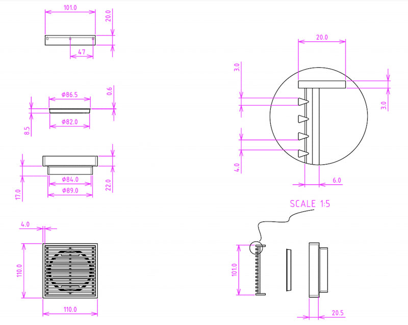 Linsol 110 Square Linear Heelguard Grate Gun Metal (7193845039255)