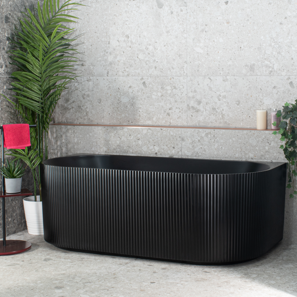 Acrylic 1500mm Fluted  Back to Wall Bath  Matte Black