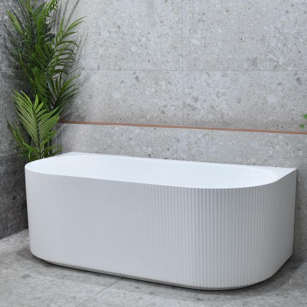 Acrylic 1500mm Fluted   Back to Wall Bath  Matte White