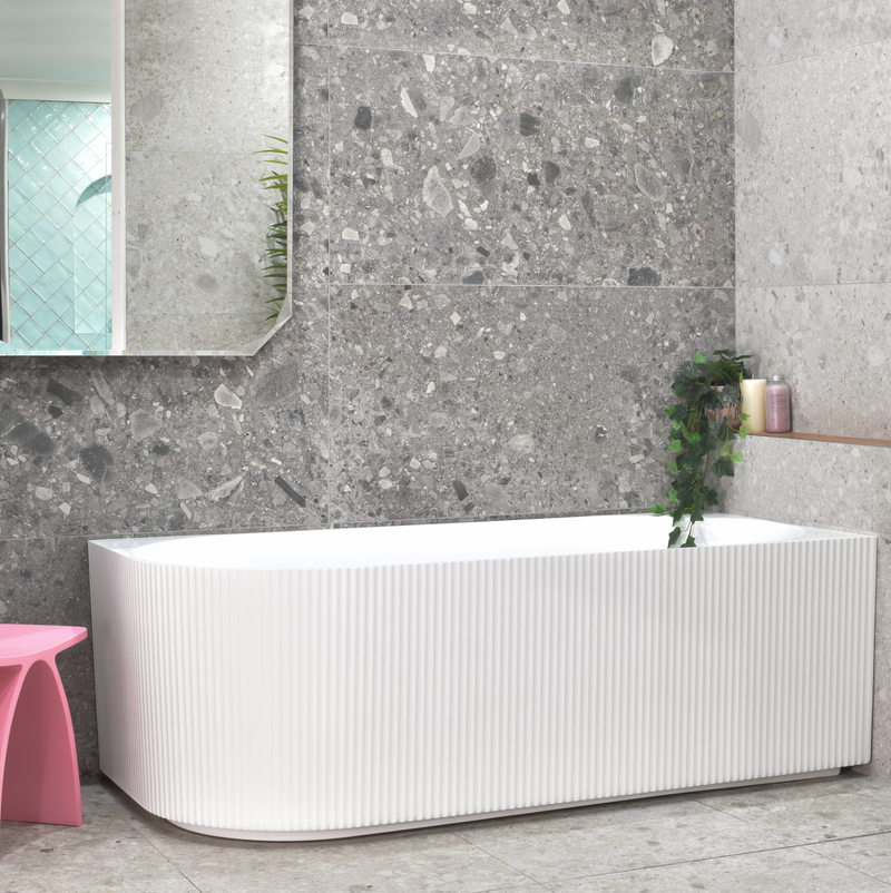 Fluted  Acrylic 500mm Right  hand Corner Bath Gloss White 