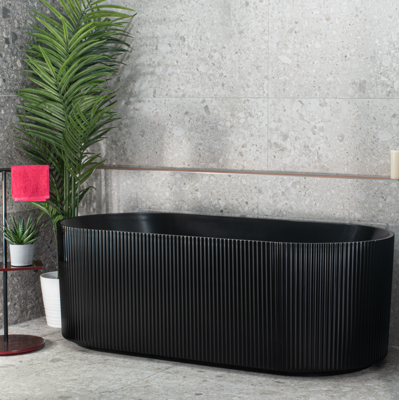 Fluted Oval Commercial Grade Acrylic Freestanding Bath Matte Black 1500 & 1700mm