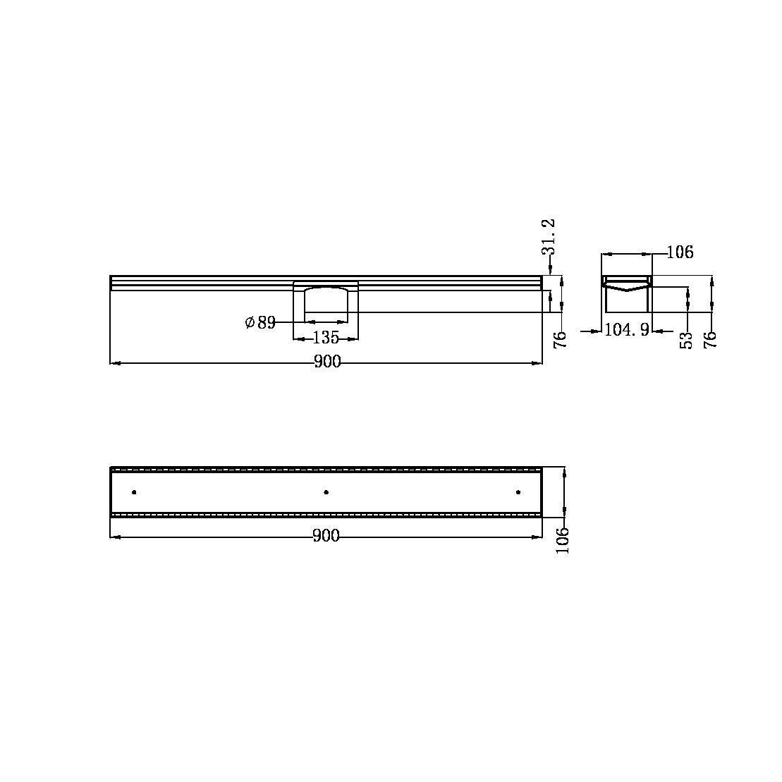 Nero Tile Insert 900mm Brushed Nickel