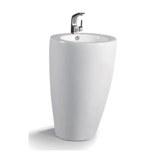 Round tapered freestanding  bathroom pedestal  basin with tap landing and overflow