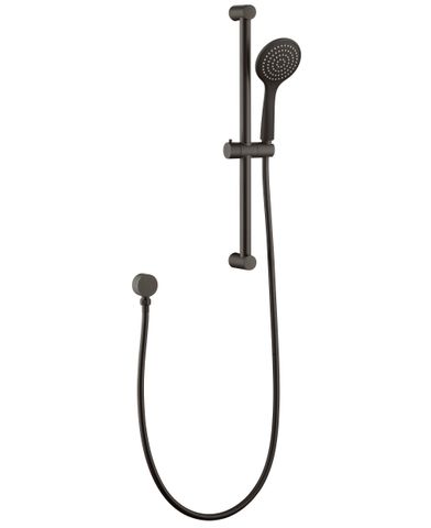 Gun Metal shower rail with a single horizontal bar and attached nozzle, designed for wall mounting.