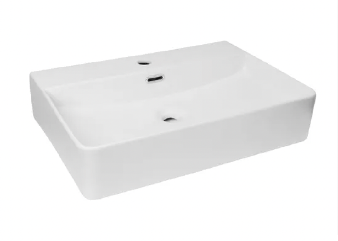 Inspire Wall Hung Square 1 Tap Hole Gloss White bathroom basin 
