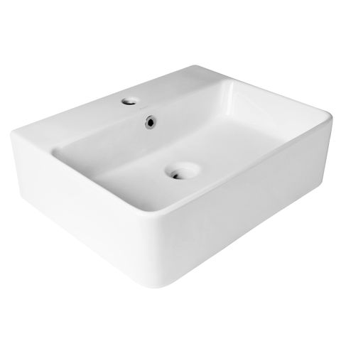 Inspire Wall Hung Square bathroom Basin with overflow Gloss White 520 x 420 
