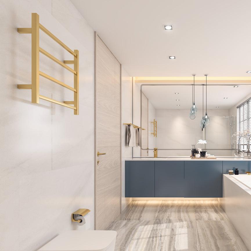 Linsol Spirit Square 4 Bar Heated Towel Rail Brushed Brass 600x550mm