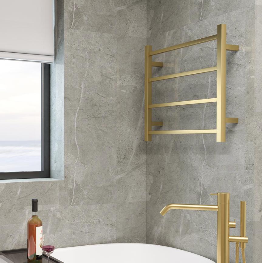 Linsol Spirit Square 4 Bar Heated Towel Rail Brushed Brass 600x550mm