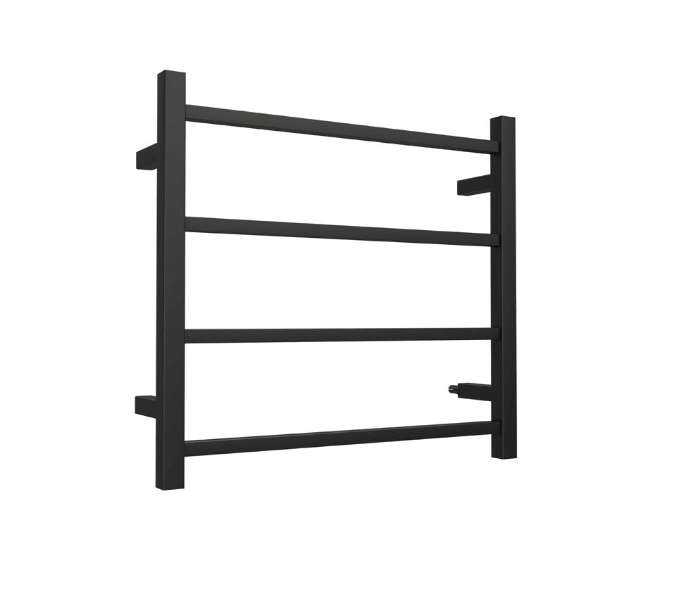Linsol Spirit Square 4 Bar Heated Towel Rail Matte Black 600x550mm