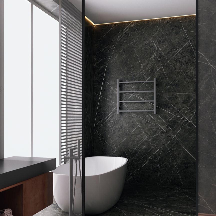 Linsol Spirit Square 4 Bar Heated Towel Rail Matte Black 600x550mm