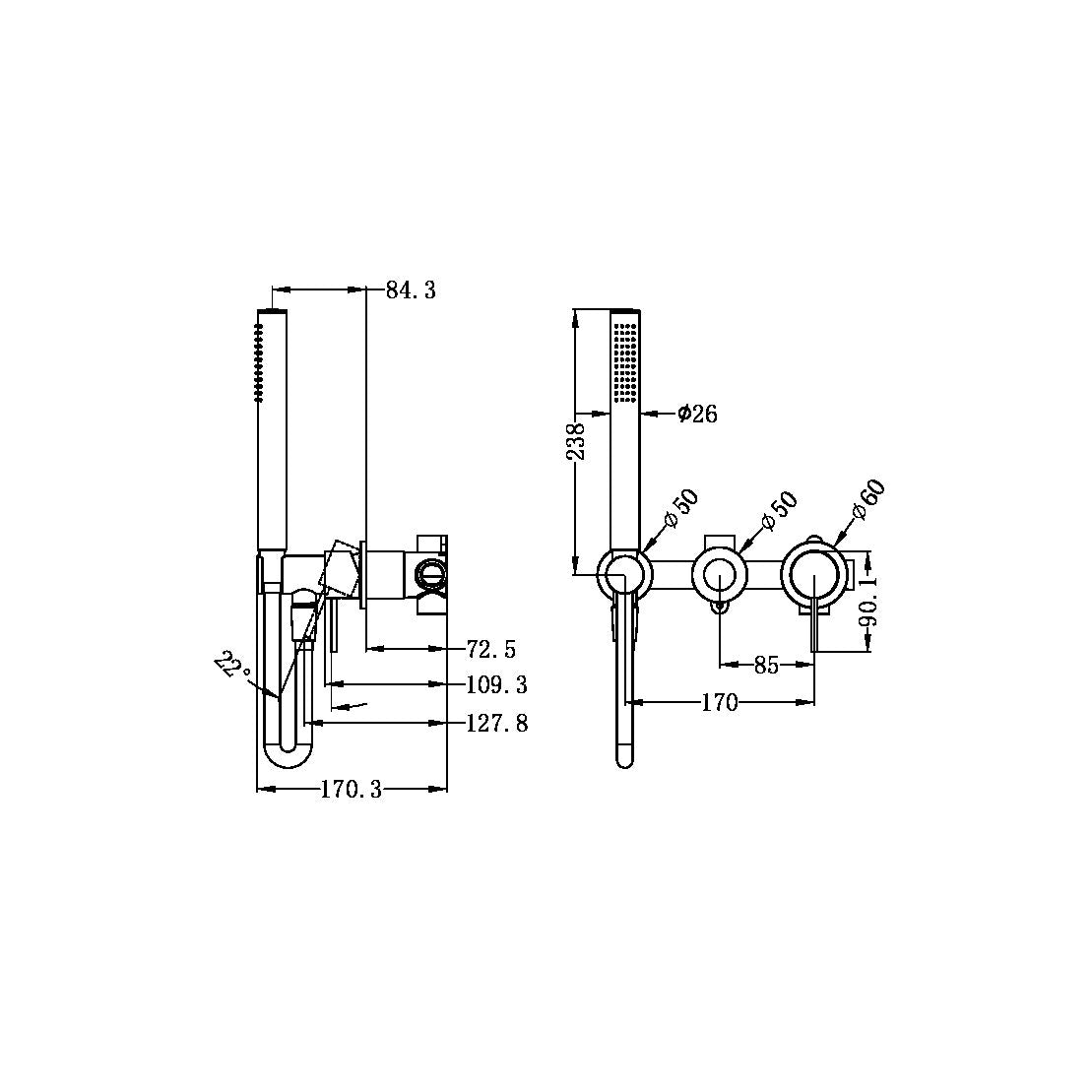 Nero Mecca Shower Mixer Diverter System No Backplate Gun Metal
