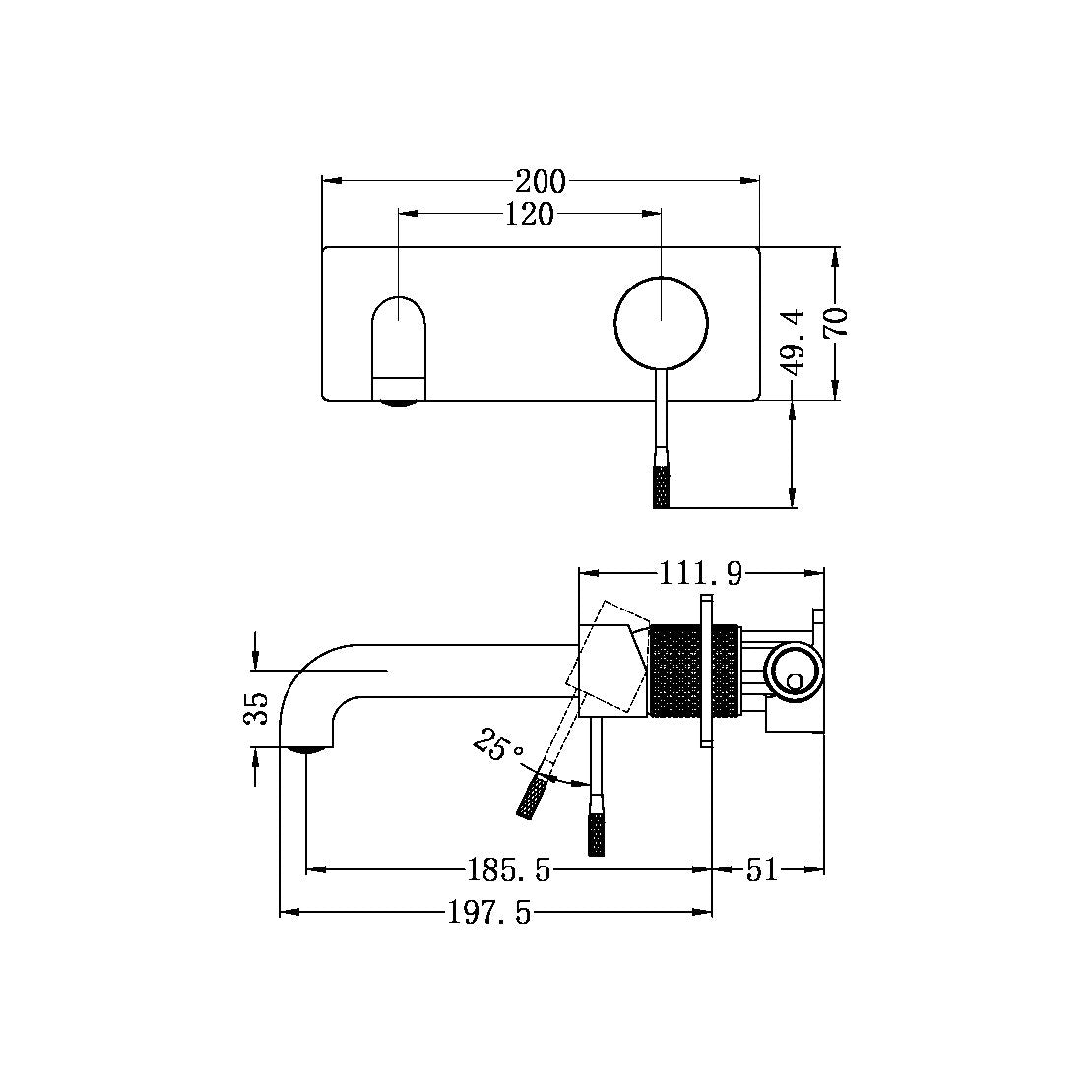 Nero Opal Wall Basin/Bath Mixer Set With Back Plate Brushed Nickel