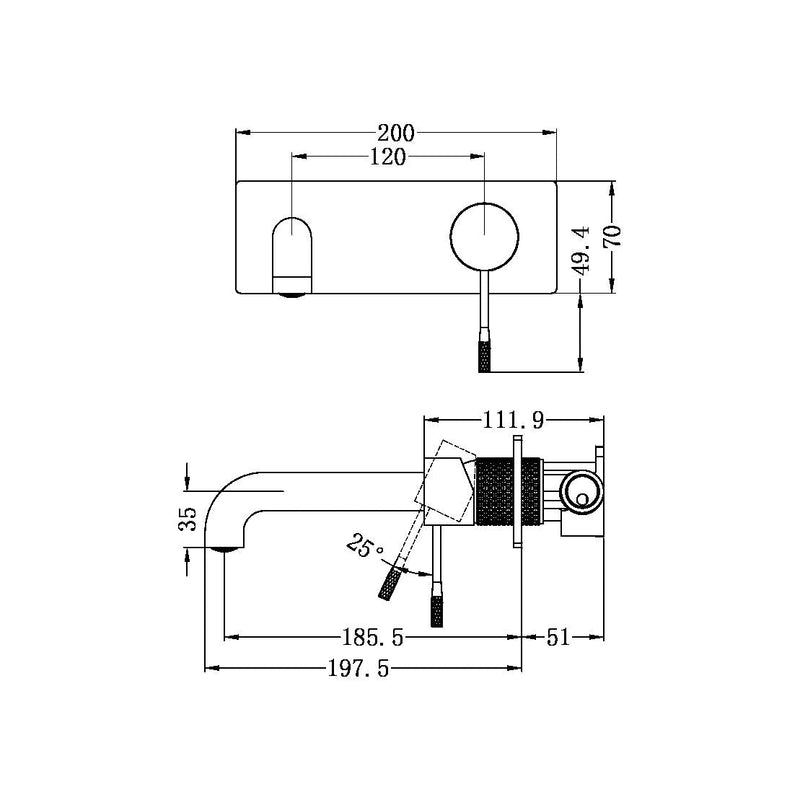 Nero Opal Wall Basin/Bath Mixer Set With Back Plate Brushed Nickel