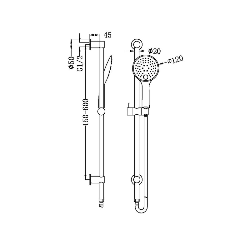 Nero Dolce 3 Function Single Rail Shower Brushed Nickel