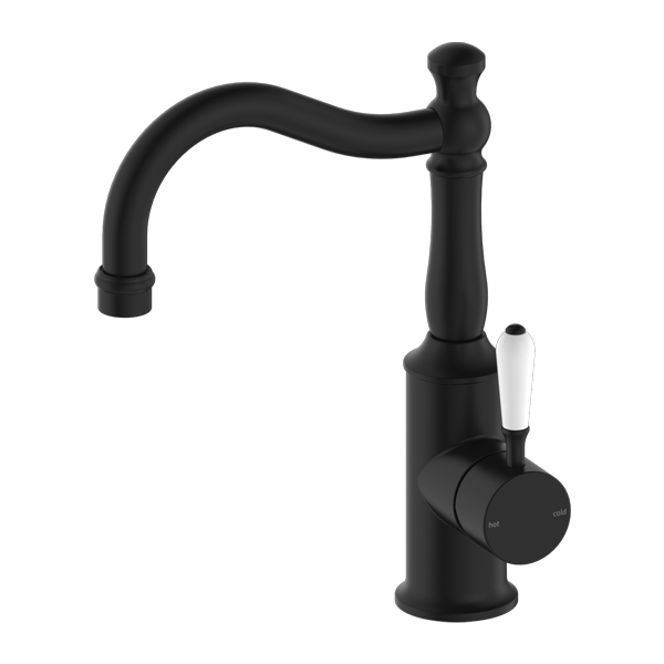 Nero York Basin Mixer Hook Spout Matte Black