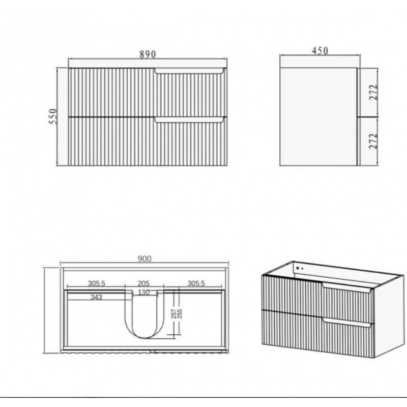 Otti Noosa Matte White Wall Hung Vanity 900mm