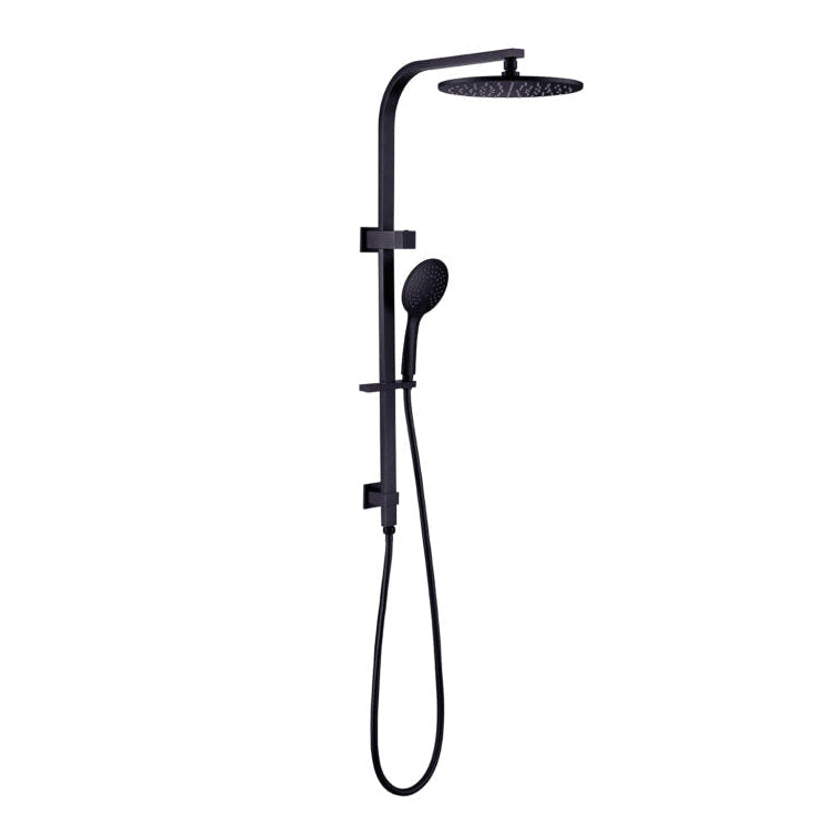 Black shower set with rain shower head and handheld shower
