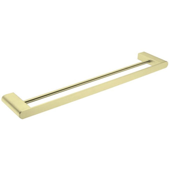 gorgeous 600mm  Brushed gold double towel rail soft square design with round centre bar