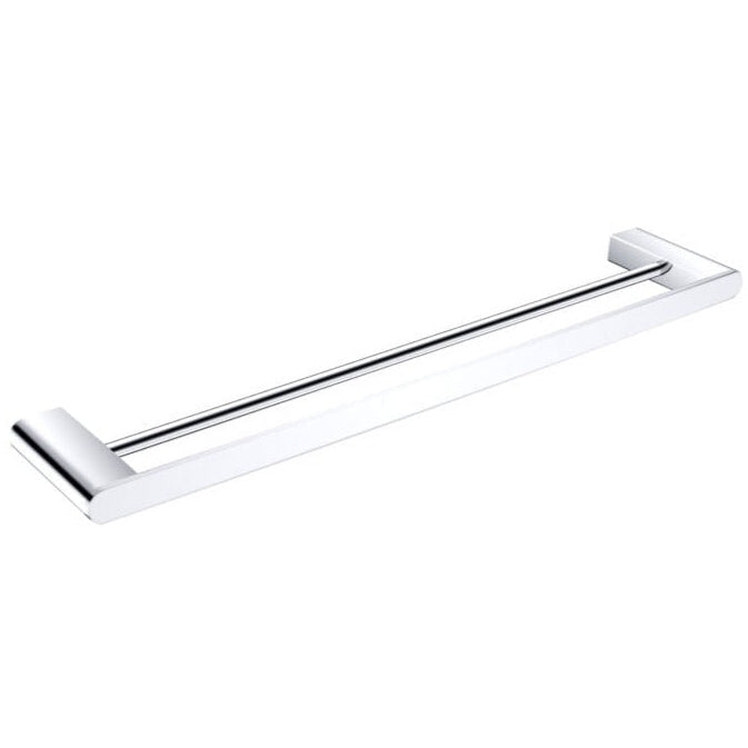 A 600mm long chrome double towel rail with a minimalist design, part of the Nero Bianca accessory collection.
