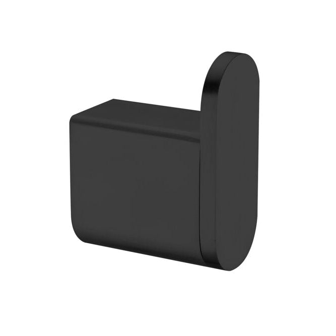 A matte black robe hook with a simplistic and modern design, part of the Bianca collection.