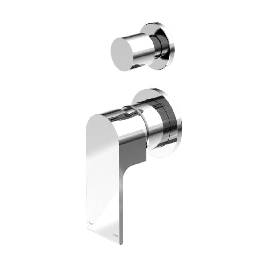 A chrome shower mixer with diverter, featuring a modern design with a polished finish.
