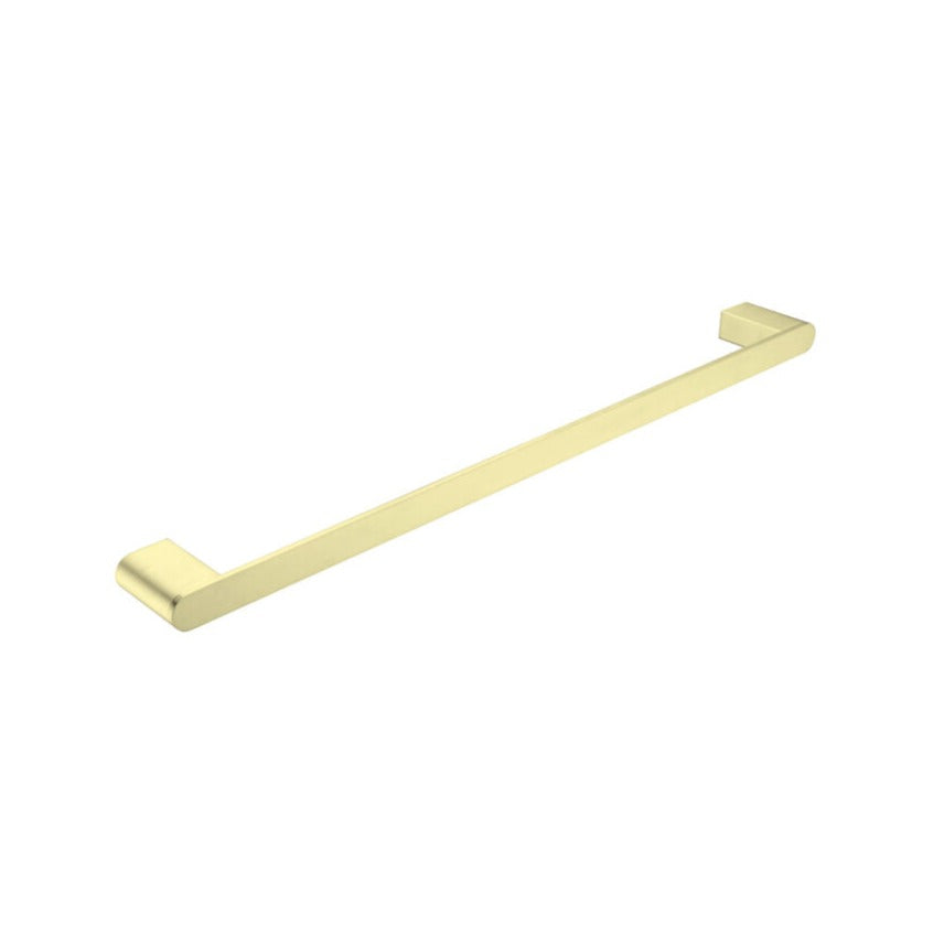 A brushed gold single towel rail with a sleek, contemporary design, suitable for modern bathrooms.