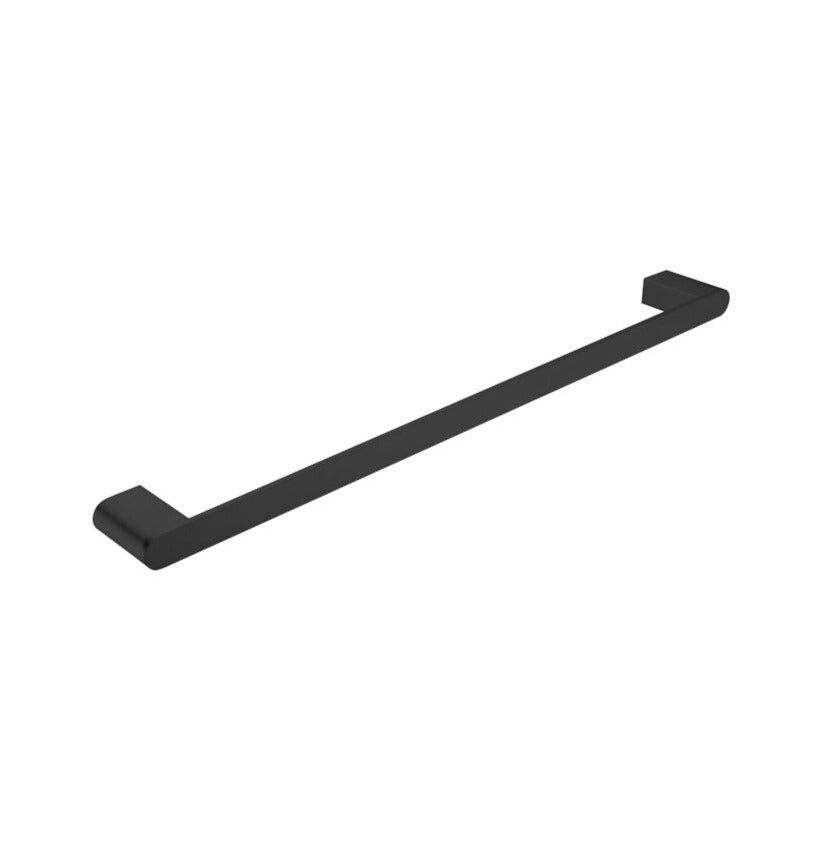A single towel rail in matte black color, 600mm in length, with a simplistic and modern design.