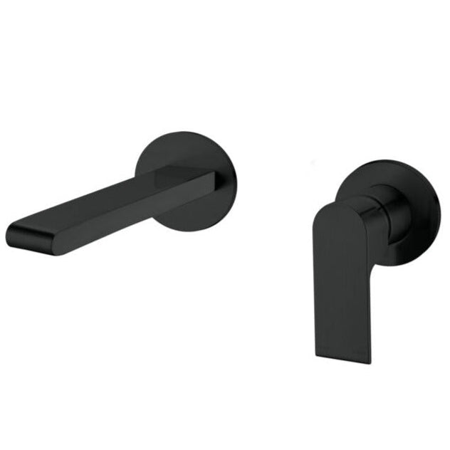 matte black wall basin/ bath tap set with same size laser cut backplates