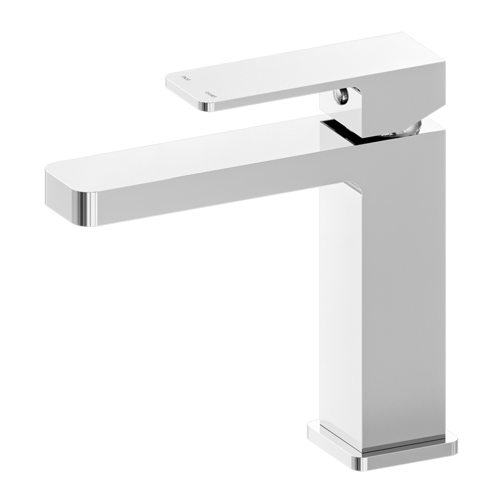 Chrome basin mixer tap with a sleek, modern design, featuring a high arch and a single lever on top.