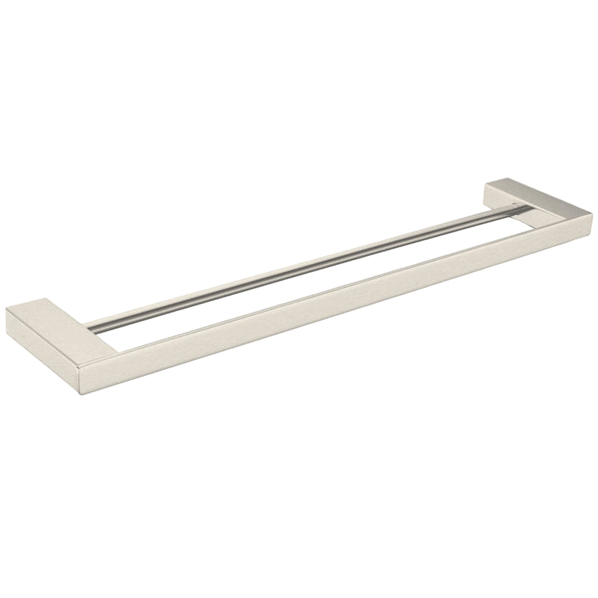 600mm Brushed nickel bathroom double towel rail square design with round centre bar