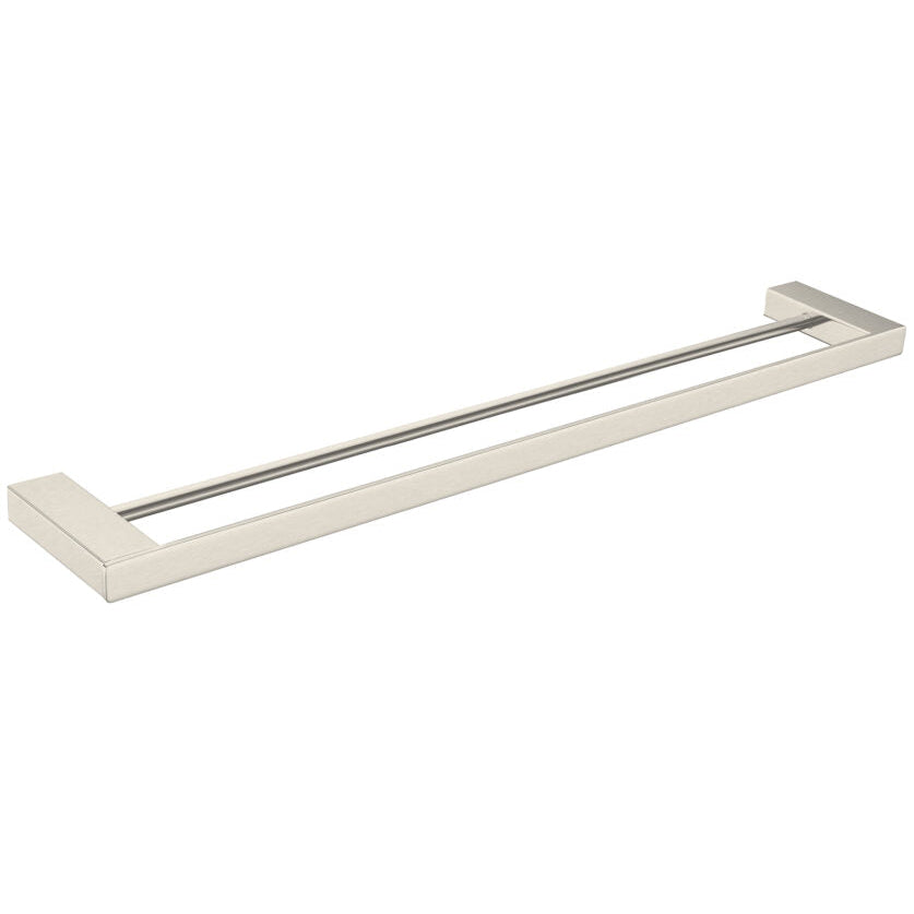 Brushed nickel double towel rail with a sleek design, 800mm in length.