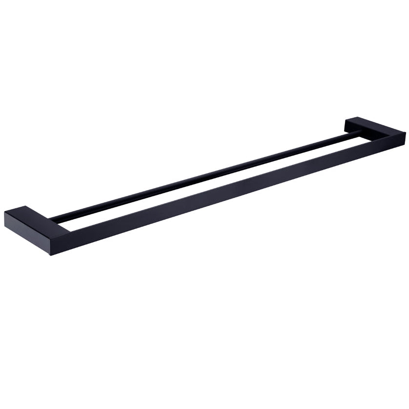 A matte black double towel rail with a smooth, elegant finish.