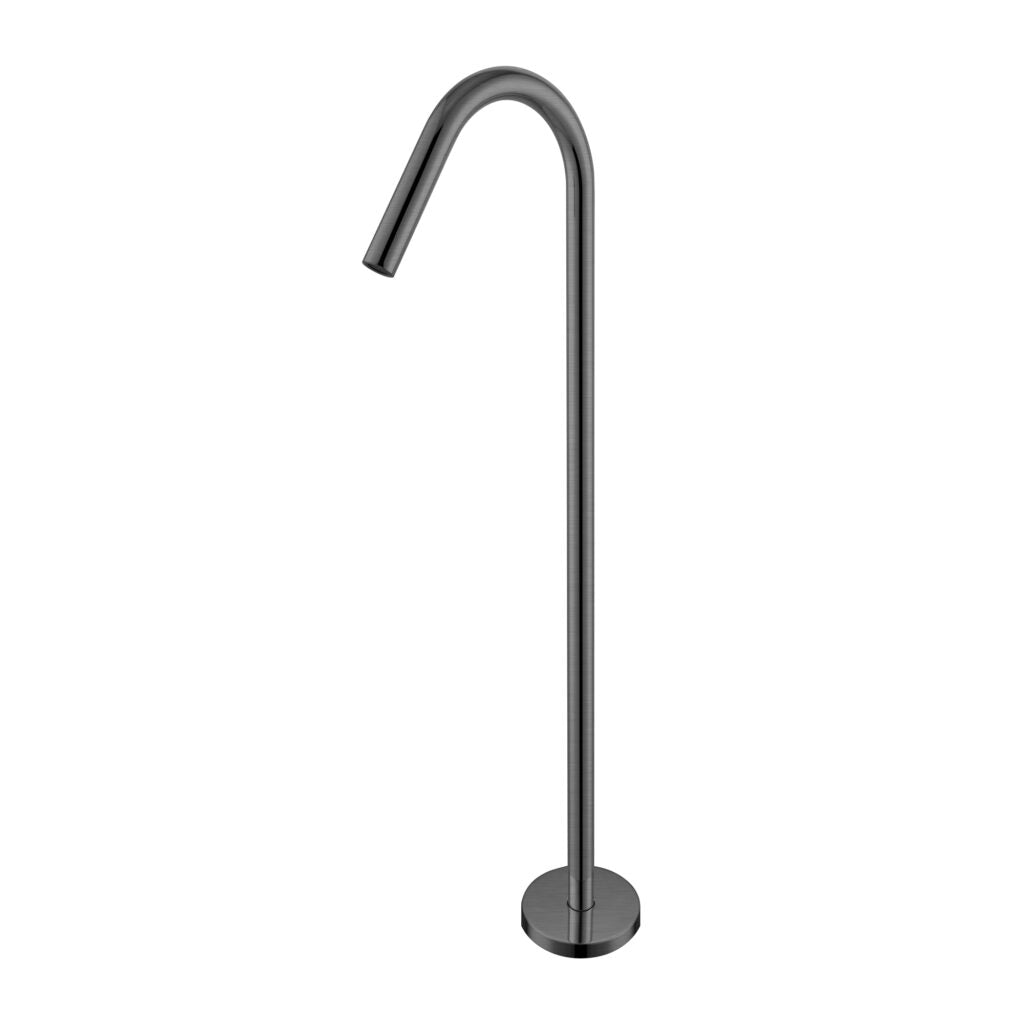 A graphite freestanding bath filler with a traditional spout design.