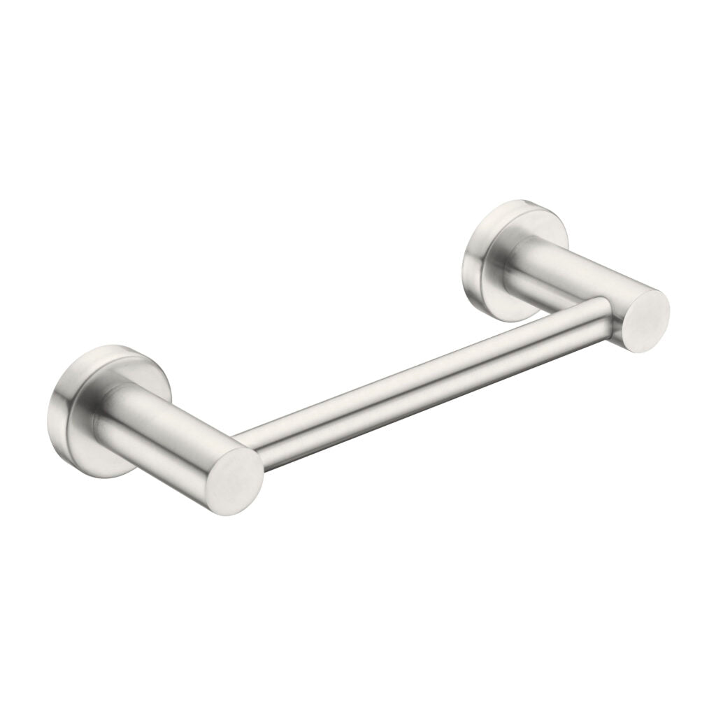 A Brushed Nickel hand towel rail with a simple, modern design, part of the Nero Mecca range.