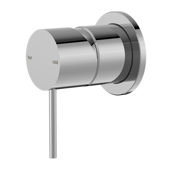 A chrome shower mixer with a minimalist design, featuring  a pin handle.