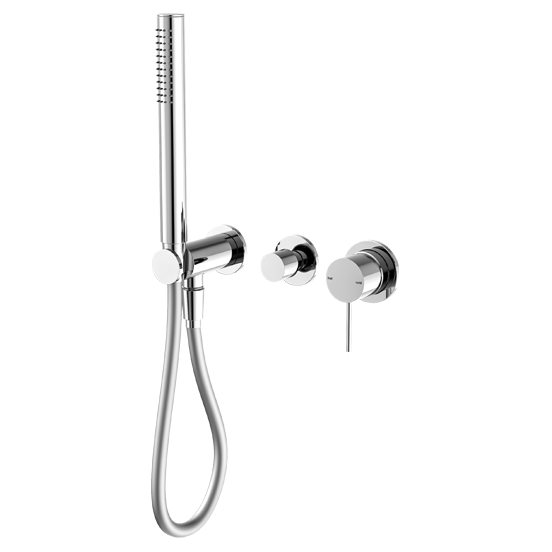 chrome handheld shower with diverter mixer