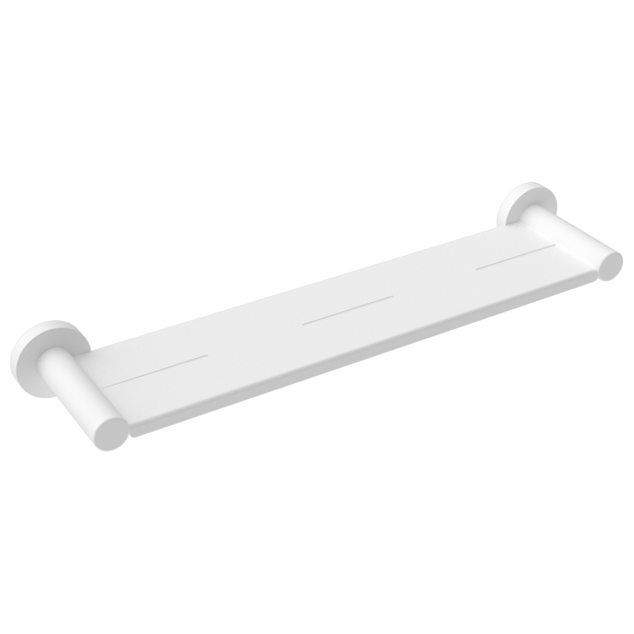 A matte white shower shelf with a minimalist design from the brand Nero.